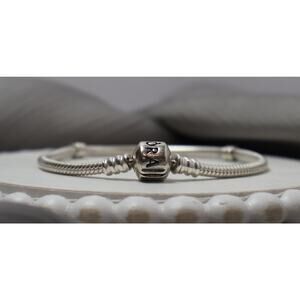 Pandora Sterling Silver Moments Barrel Clasp Snake Chain Bracelet 13.5G / 7in